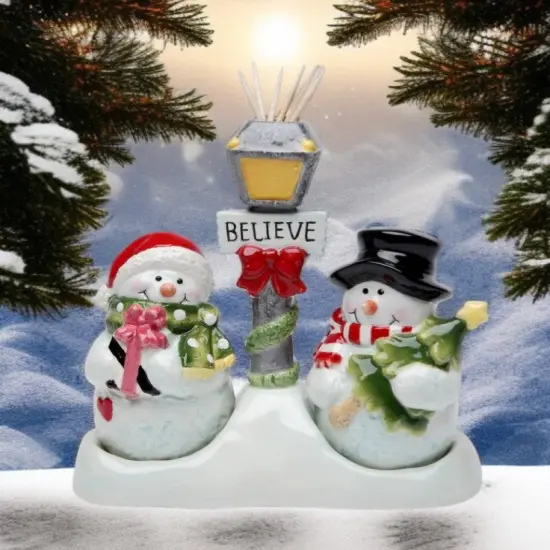 Ceramic Snowman Salt & Pepper And Toothpick Holder, Home D&eacute;cor, Gift for Her, Gift for Mom, Kitchen D&eacute;cor, Christmas D&eacute;cor {1}