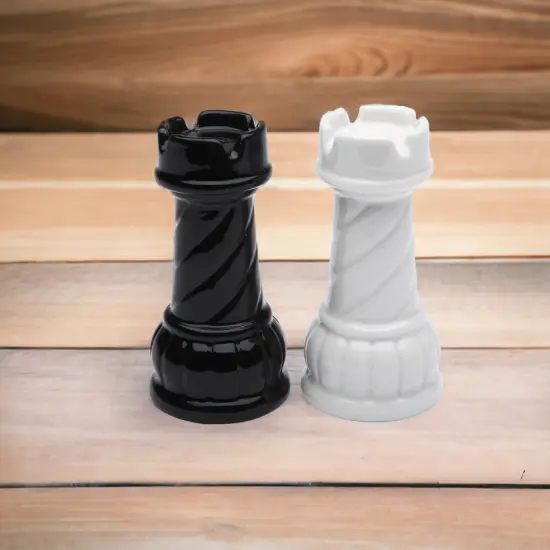 Ceramic Black and White Rook Chess Piece Salt and Pepper Shakers, Home D&eacute;cor, Gift for Him, Gift for Dad, Kitchen D&eacute;cor, Game Room Decor {2}