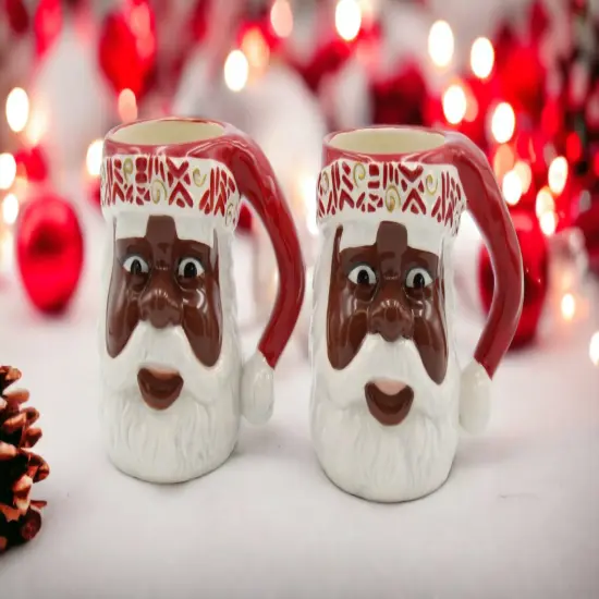 Ceramic African American Set Of 2 Santa Mug, Home Décor, Gift for Her, Gift for Mom, Kitchen Décor, Christmas Décor {1}