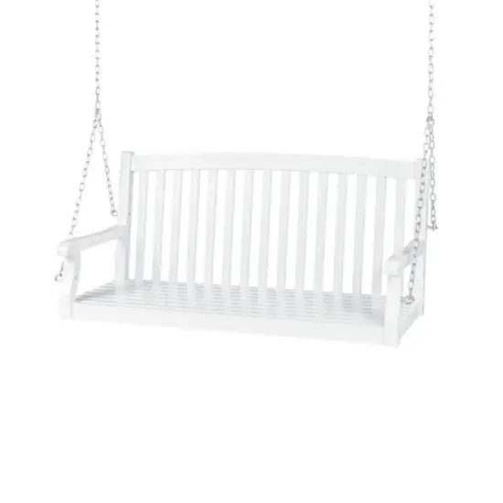 White Acacia Wood Curved Back Porch Swing Bench with Mounting Chains {3}