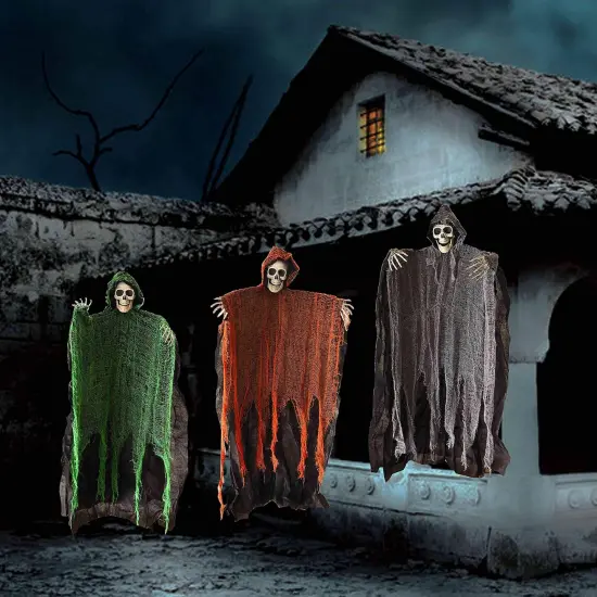 3 Pack Halloween Hanging Ghost Decorations, 36" Scary Grim Reaper Skeletons {3}