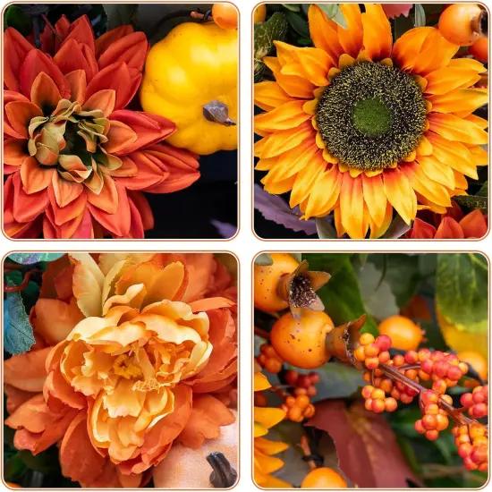 24 Inch Fall Autumn Wreath with Sunflowers {3}