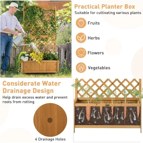 Outdoor Raised Garden Bed with Trellis for Climbing Plants 71-inch {4}