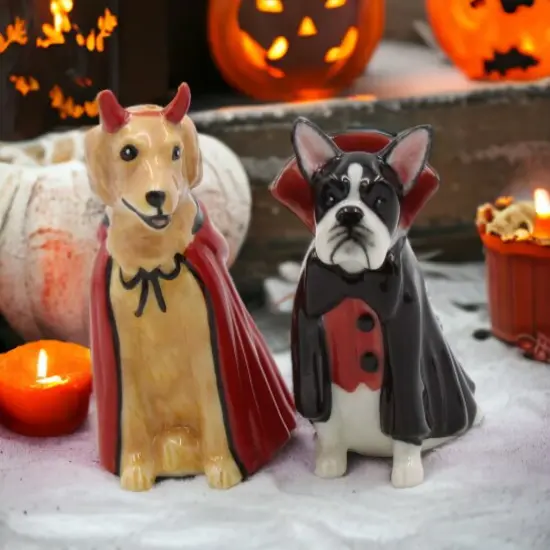 Ceramic Halloween Decor Devil And Dracula Dog Salt And Pepper Shakers, Gift for Her, Gift for Mom, Kitchen D&eacute;cor, Gift for Dog Lover {2}