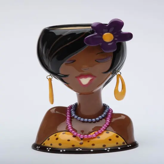 Ceramic African American Glam Girl Makeup Brush Holder, Home Décor, Gift for Her, Mom, Friend, or Coworker, Vanity Décor {3}