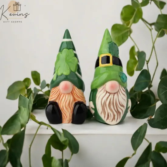 Ceramic Irish Gnomes Salt and Pepper Shakers, Fairy Garden D&eacute;cor, Gift for Her, Gift for Mom, Kitchen D&eacute;cor, Irish Saint Patrick&rsquo;s Day D&eacute;cor {2}