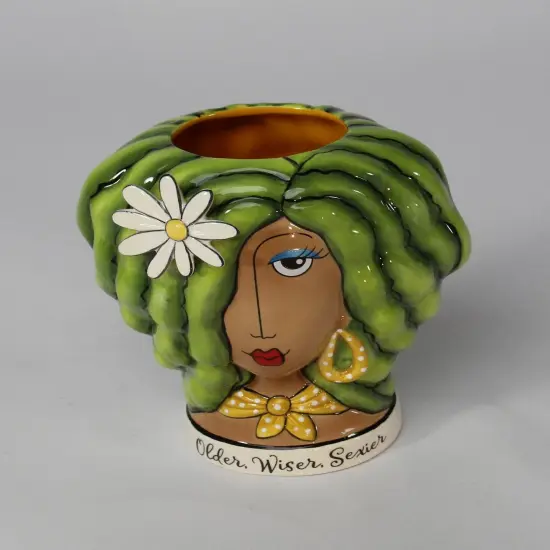 Ceramic African American Lady with Green Hair Makeup Brush or Pen Holder, Home D&eacute;cor, Gift for Her, Mom, Friend, or Coworker, Vanity D&eacute;cor {4}