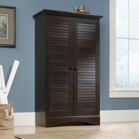 Multi-Purpose Wardrobe Armoire Storage Cabinet in Dark Brown Antique Wood Finish {1}