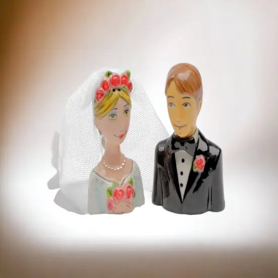 Ceramic Wedding Bride & Groom Salt & Pepper Shakers, Wedding D&eacute;cor, Wedding Gift, Anniversary D&eacute;cor, Anniversary Gift {1}