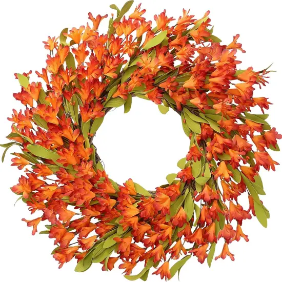 Artificial Fall Wreath 22&rsquo;&rsquo; Autumn Front Door Wreath with Forsythia Flowers {1}