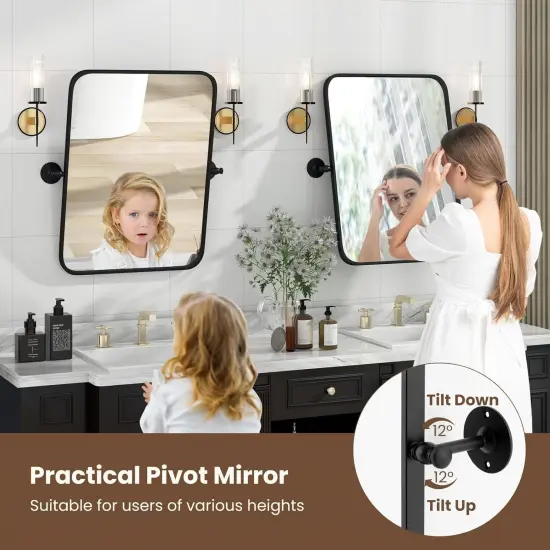 Black Metal Framed Wall Mirror 30x22" with Adjustable Tilt and Safety Film {3}