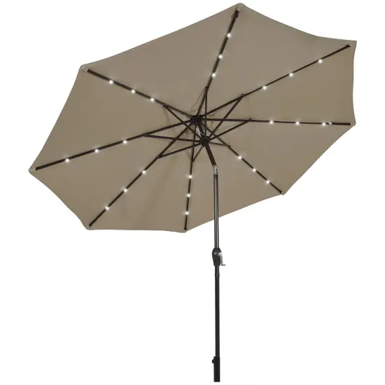Costway 10' Solar LED Lighted Patio Market Umbrella Shade Tilt Adjustment Crank Tan/Beige/Blue/Navy/Burgundy/Gray {12}