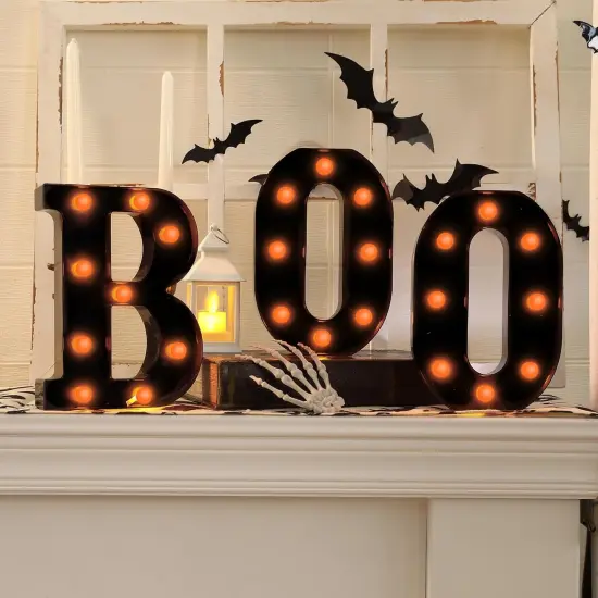 LED &ldquo;BOO&rdquo; Marquee Sign &ndash; Light-Up Halloween Tabletop Decor for Mantel, Fireplace & Party Display {1}