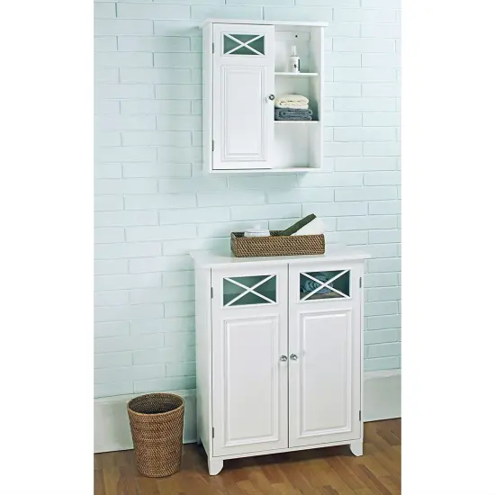 White 2-Door Bathroom Floor Cabinet with Adjustable Storage Shelf {2}