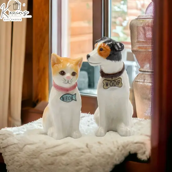 Ceramic Dog and Cat Salt And Pepper Shakers, Home Décor, Gift for Her, Gift for Mom, Kitchen Décor, Dog Lover Gift, Cat Lover Gift {1}