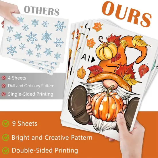 Happy Fall Gnome Window Clings 9 Sheets, Autumn Harvest Pumpkin {5}