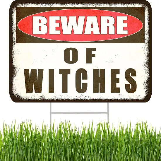 Large Beware of Witches Yard Sign With Stakes - 17x13 Inches {1}
