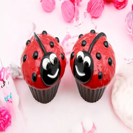 Ceramic Ladybug Cupcake Salt & Pepper Shakers, Home D&eacute;cor, Gift for Her, Gift for Mom, Kitchen D&eacute;cor, Bakery D&eacute;cor, Caf&eacute; D&eacute;cor {2}