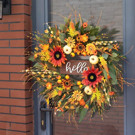 24 Inch Fall Wreaths with Hello Sign {2}