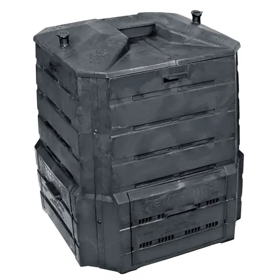 Black Plastic 94 Gallon Compost Bin with Locking Lid and Sliding Doors {1}