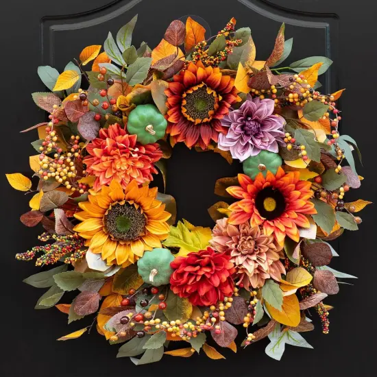 Fall Wreaths for Front Door Outside 24 Inch Large Autumn Wreath {1}