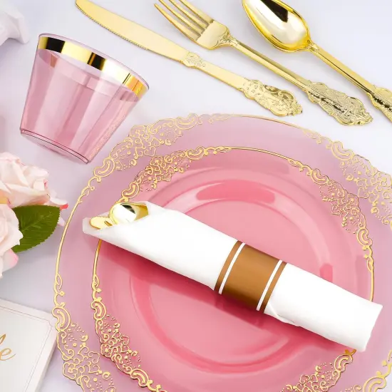 350PCS Silver Disposable Dinnerware Set &ndash; Plates, Cutlery, Cups & Napkins for 50 Guests {3}