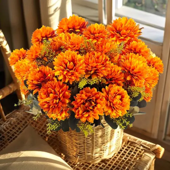 2PCS Fake Mums Fall Floral Silk Chrysanthemums Table Decor {3}