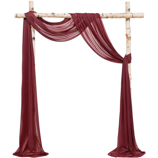 Wedding Arch Draping Fabric 2 Panels 20Ft Burgundy Chiffon Fabric Drapes Arbor Drapery Wedding Ceremony Reception Swag Dark Red Decorations {1}