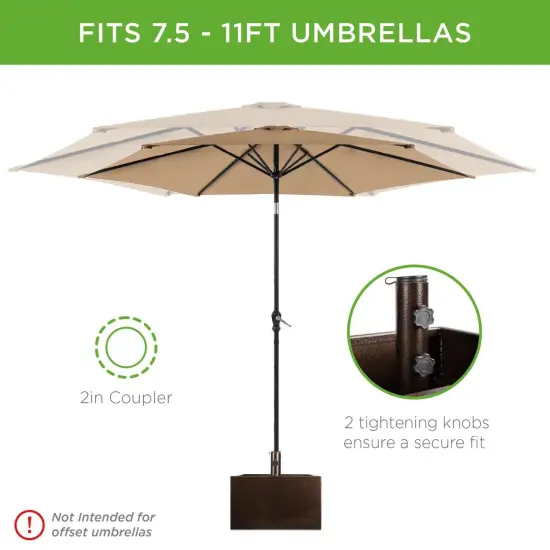Brown Steel Construction Umbrella Base Stand with Planter Box and Wheels Fits 2" Poles {3}