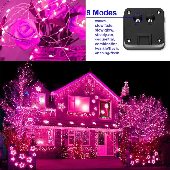 Solar Christmas String Lights Pink Outdoor Waterproof 100 LED（2 Pack） {3}