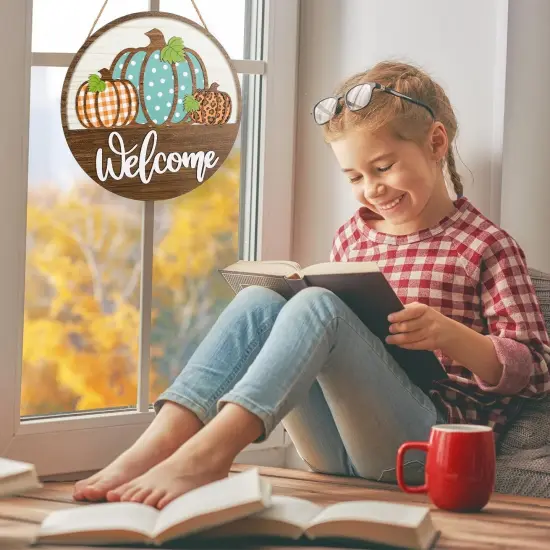 Fall Welcome Door Sign 3D Assorted Pumpkin Wooden {2}