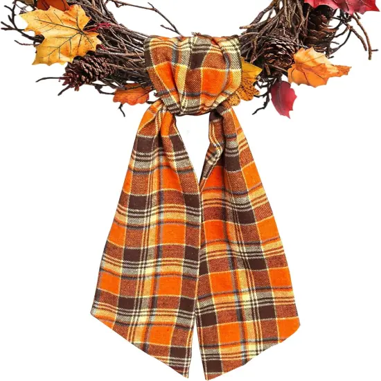 Autumn Buffalo Plaid Cotton Wreath Sash for Front Door Fall Wreaths {1}
