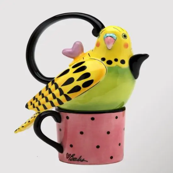 Ceramic Yellow Parakeet Bird Tea For One, Gift for Her, Gift for Mom, Kitchen D&eacute;cor, Tea Party D&eacute;cor, Caf&eacute; D&eacute;cor, Birdwatcher Gift {3}