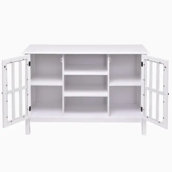 White 43-inch TV Stand with Glass Doors and Storage Shelves {3}