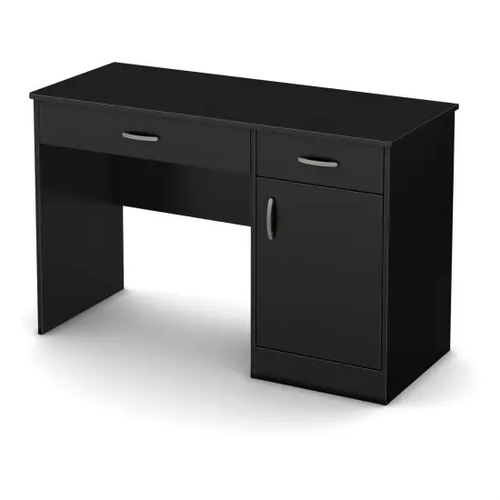 Black Laminate Home Office Desk with 2 Drawers, 1 Cupboard and Wire Management {1}