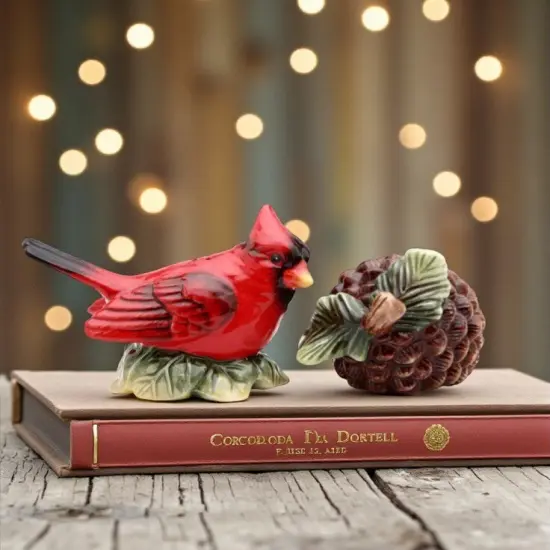 Ceramic Cardinal Bird & Acorn Salt and Pepper Shakers, Home Décor, Gift for Her or Mom, Kitchen Décor, Christmas Décor, Birdwatcher Gift {1}