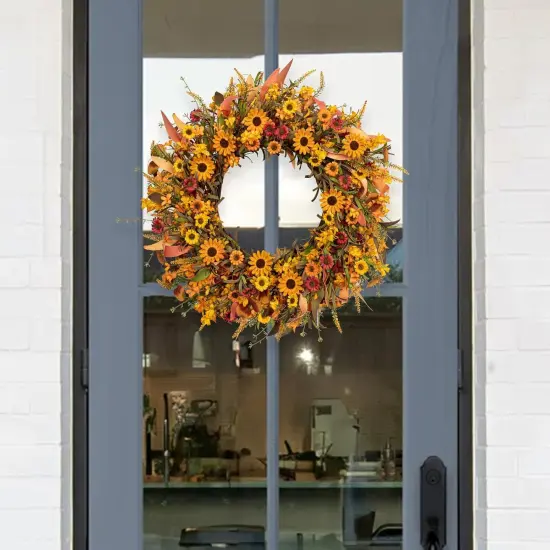 22 Inch Artificial Fall Wreath - Orange {2}