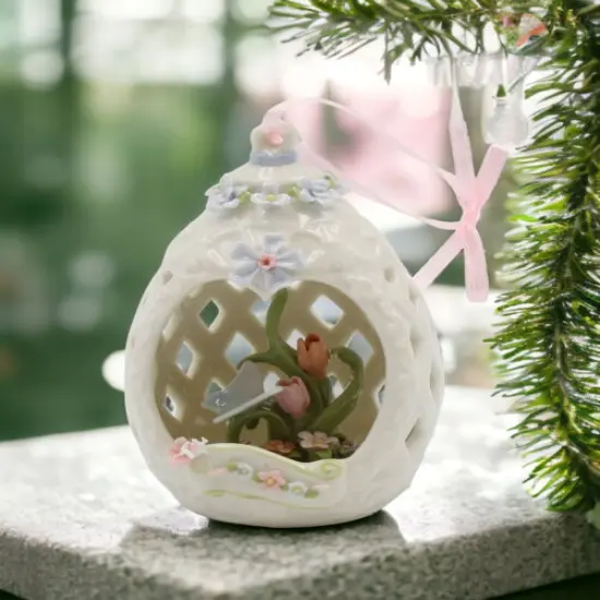 Ceramic Butterfly with Flowers inside Carved Egg Dome Ornament, Home D&eacute;cor, Gift for Her, Gift for Mom, Kitchen D&eacute;cor, Spring D&eacute;cor {1}