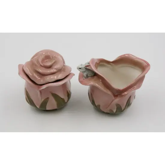 Ceramic Pink Rose Flowers with Bunny Rabbit Sugar and Creamer Set, Home D&eacute;cor, Gift for Her, Kitchen D&eacute;cor, Spring D&eacute;cor, Easter D&eacute;cor {4}