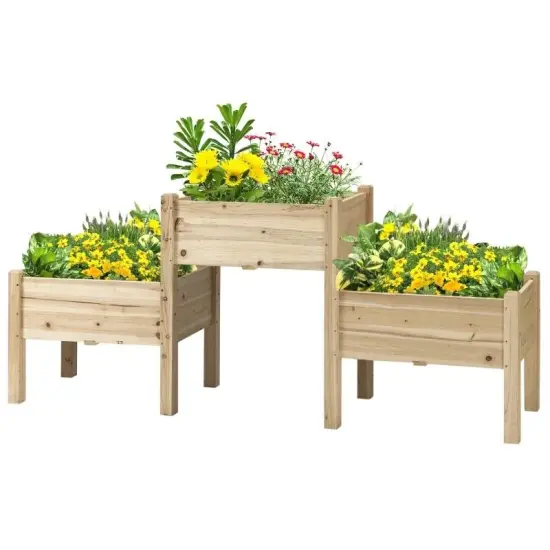FarmHouse 3 Wooden Elevated Planter Raised Garden Beds Grey {6}