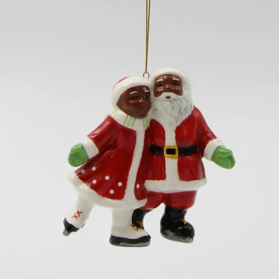 Ceramic African American Santa And Mrs. Claus Ice Skating Ornament, Gift for Her, Mom, Him, Dad, Christmas tree D&eacute;cor, Wall Decor {2}