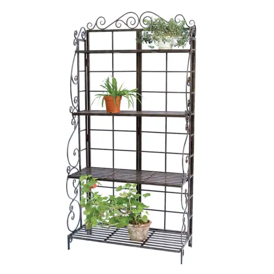 Black Steel Metal 4-Shelf Plant Stand with Powder-Coated Finish {1}