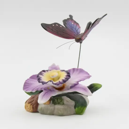 Ceramic Orchid Flower with Butterfly Figurine, Home D&eacute;cor, Gift for Her, Gift for Mom, Nature Lover Gift {2}