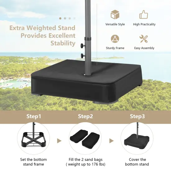 Costway 15Ft Patio Double-Sided Solar LED Market Umbrella Crank Base Beige/Tan/Orange/Burgundy/Gray/Turquoise {5}