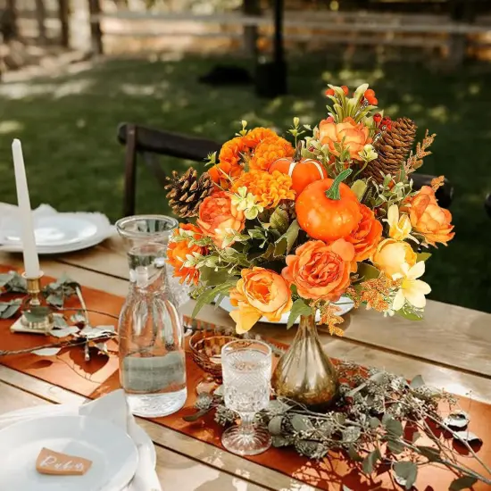 10PCS Artificial Fall Flowers - Orange {2}