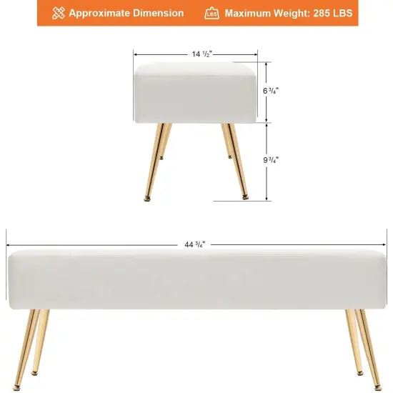 Modern Ottoman Bench for Bedroom with Gold Legs {5}