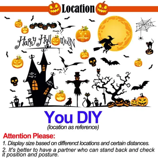 Happy Halloween Home Decor Wall Stickers Witch Bats Spiders Pumpkin {3}