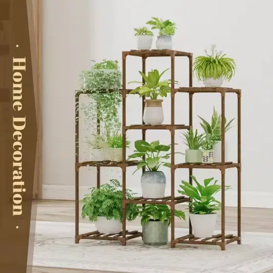 Brown Natural Wood 9-Tier Plant Cage Stand with Durable Joints {2}