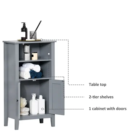 Gray Modern 2 Tier Floor Cabinet with Hidden Storage Durable MDF Bathroom Hallway Living Room Organizer {3}