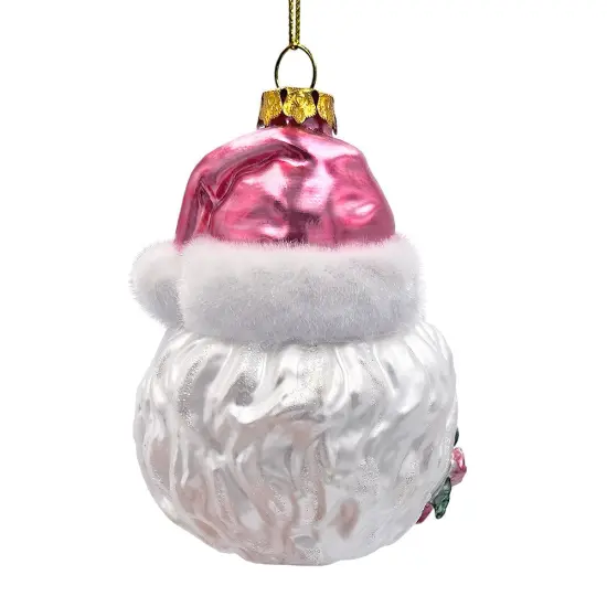 Enchanting Pink Santa Head Glass Ornament, Vintage Christmas Tree Decor {6}
